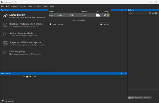 Snapdragon profiler device avaliable